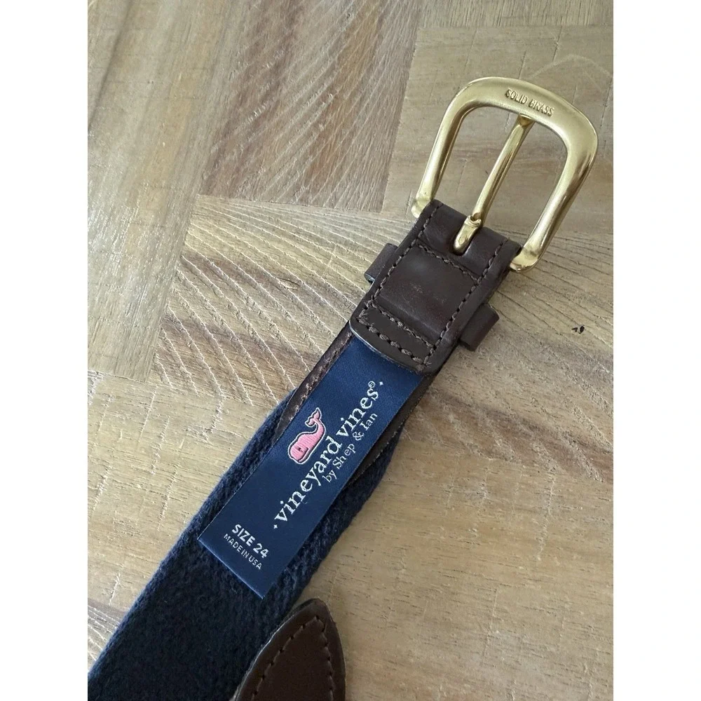 Vineyard Vines Belt Youth Size 24 Red White Blue Nantucket Canvas Brass Buckle